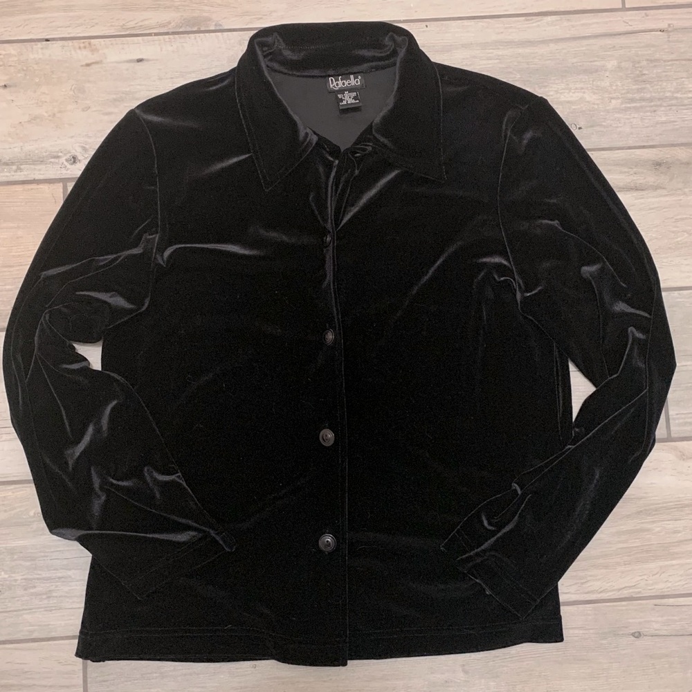 Rafaella long sleeve button down black velvet